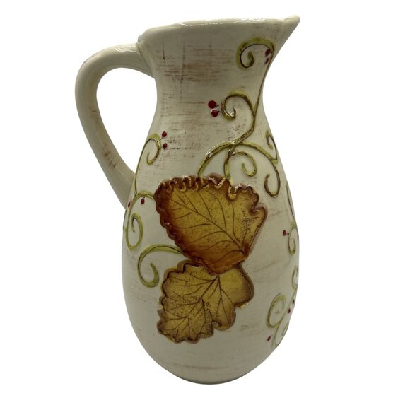 Laurie Gates Ware Decorative Useful Ceramic Pitcher 3D Autumn Leaf Fall Design - Picture 2 of 10